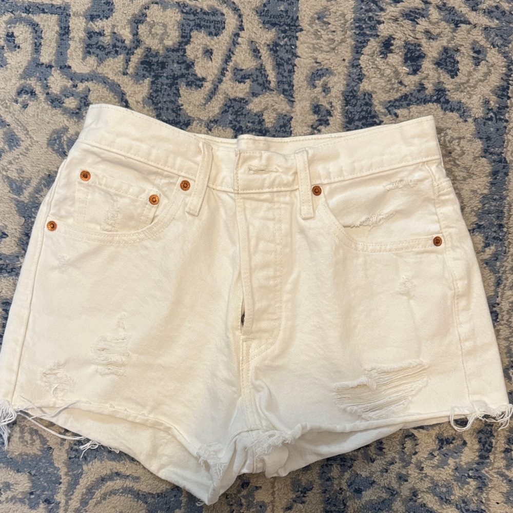 Levi's White Distressed Jean Shorts